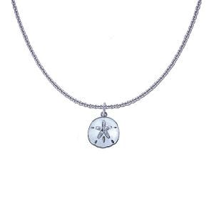 Sand Dollar Necklace - Sterling Silver with White Enamel and White Topaz